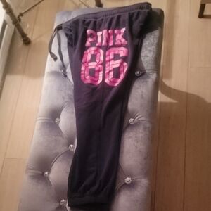 PINK Victoria's Secret Black Joggers with Bright Pink 86 On Left Side. Size XS.